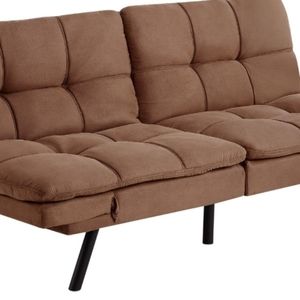 Mainstays Memory Foam Futon with Adjustable Armrests , Camel Faux Suede Fabric